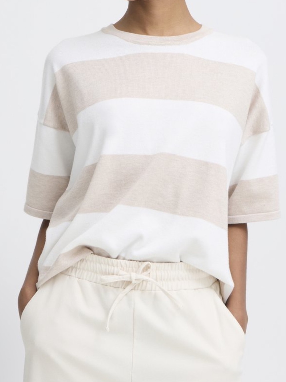 ICHI IHLULS Loose Short Sleeve / Luls Stripe Loose Fit Knit Top nwt Small